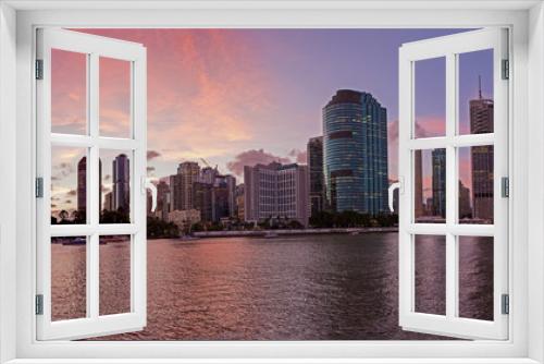 Fototapeta Naklejka Na Ścianę Okno 3D - Brisbane, Skyline bei Sonnenuntergang