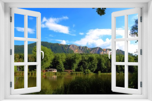 Fototapeta Naklejka Na Ścianę Okno 3D -  mountain lake and blue sky