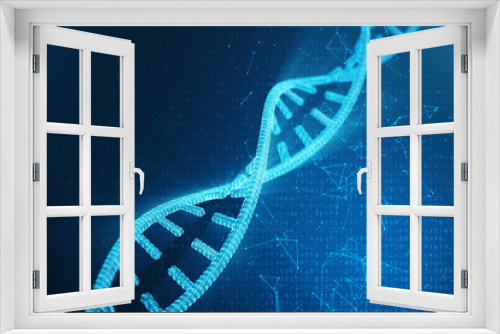 Fototapeta Naklejka Na Ścianę Okno 3D - Digital DNA molecule, structure. Concept binary code human genome. DNA molecule with modified genes. 3D illustration