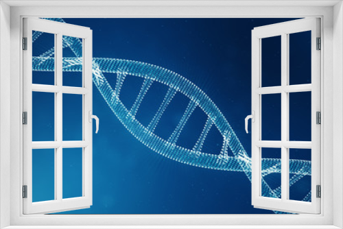 Fototapeta Naklejka Na Ścianę Okno 3D - Digital DNA molecule, structure. Concept binary code human genome. DNA molecule with modified genes. 3D illustration
