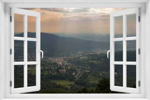 Fototapeta Naklejka Na Ścianę Okno 3D - Dusk. View from Mount Merkur to Baden-Baden, Germany