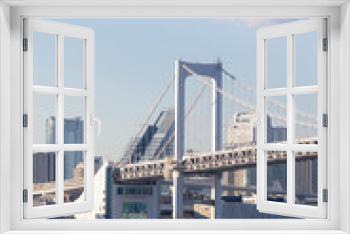 Fototapeta Naklejka Na Ścianę Okno 3D - Tokyo Bay with Rainbow Bridge in Odaiba city skyline