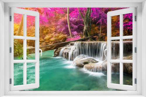 Fototapeta Naklejka Na Ścianę Okno 3D - Amazing beauty of nature, waterfall at colorful autumn forest 