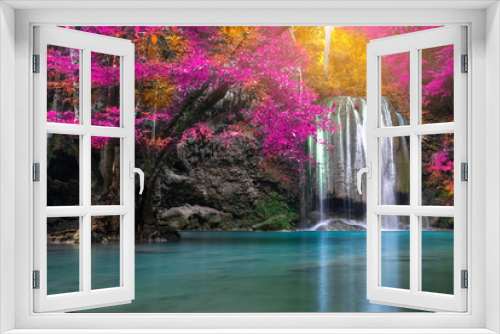Fototapeta Naklejka Na Ścianę Okno 3D - Amazing beauty of nature, waterfall at colorful autumn forest 