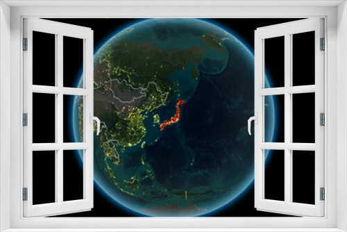 Fototapeta Naklejka Na Ścianę Okno 3D - Japan on planet Earth from space at night