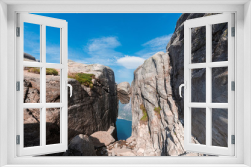 Fototapeta Naklejka Na Ścianę Okno 3D - Landscape travel on the way to  the stone of the kjerag in the mountains kjeragbolten of Norway nature, mountains , the feeling of complete freedom 