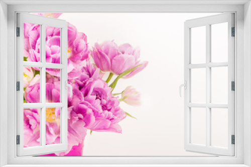 Fototapeta Naklejka Na Ścianę Okno 3D - Beautiful Bunch of Peony Style Tulips in the Pink Pot