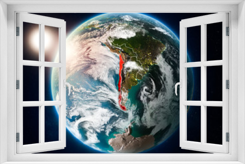 Fototapeta Naklejka Na Ścianę Okno 3D - Chile with sunset from space