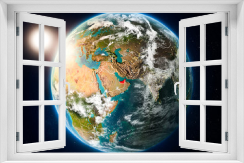 Fototapeta Naklejka Na Ścianę Okno 3D - United Arab Emirates with sunset from space