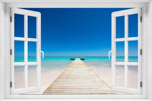 Fototapeta Naklejka Na Ścianę Okno 3D - wooden Pier in azure water blue clear sky on carribean islands in Dominican Republic Punta Cana