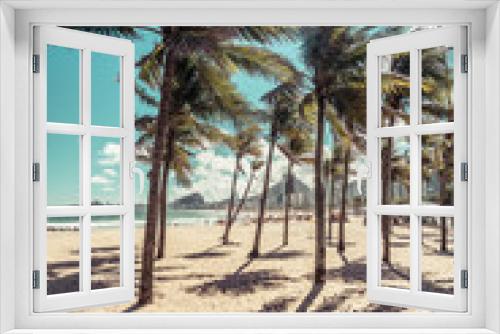 Fototapeta Naklejka Na Ścianę Okno 3D - Copacabana Beach with palm shadows and sunshine, Rio de Janeiro, Brazil
