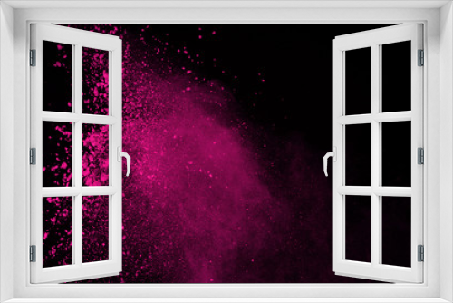 Fototapeta Naklejka Na Ścianę Okno 3D - Abstract pink powder explosion on black background. abstract colored powder splatted, Freeze motion of pink powder exploding.