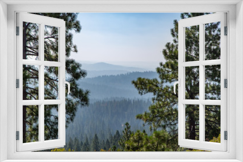 Fototapeta Naklejka Na Ścianę Okno 3D - Hazy View Over the Forest from the Rim Trail, Arnold, California