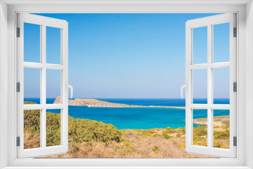 Fototapeta Naklejka Na Ścianę Okno 3D - Beautiful beach of Crete with turquoise water. A popular tourist beach. Kolokitha beach. Peninsula Kalydon. Crete, Elounda,Greece.