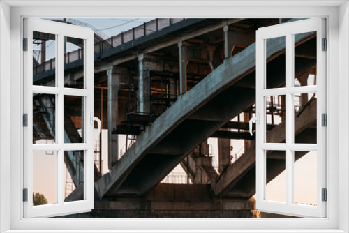 Fototapeta Naklejka Na Ścianę Okno 3D - Close up of modern bridge construction, steel structure or metal
