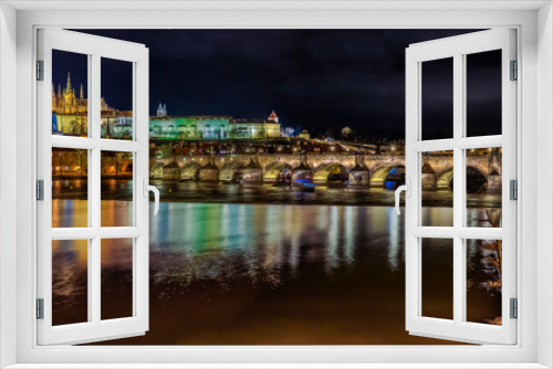 Fototapeta Naklejka Na Ścianę Okno 3D - Panorama of Prague Castle at Night