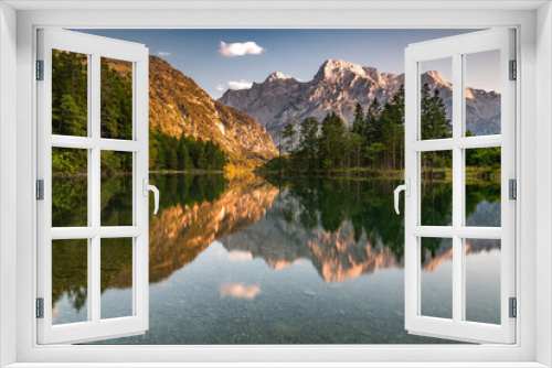 Fototapeta Naklejka Na Ścianę Okno 3D - Spiegelung von Bergen im Bergsee 