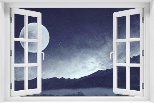 Fototapeta Naklejka Na Ścianę Okno 3D - Full moon background