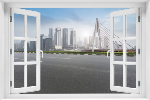 Fototapeta Naklejka Na Ścianę Okno 3D - Road surface and skyline of Chongqing urban construction