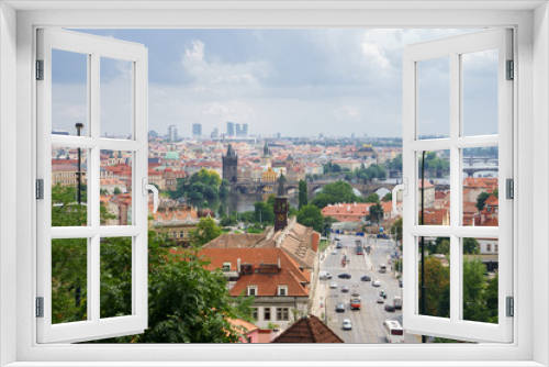 Fototapeta Naklejka Na Ścianę Okno 3D - Panoramic view of prague city with nice clouds in summer