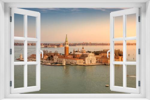 Fototapeta Naklejka Na Ścianę Okno 3D - Aerial view of San Giorgio Maggiore Island in Venice, Italy. Sunset.