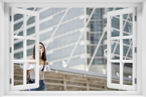 Young asian woman traveling to landmark in Bangkok Thailand.