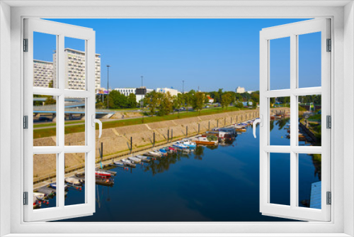 Fototapeta Naklejka Na Ścianę Okno 3D - Warsaw, Mazovia, Poland - Panoramic view of Solec district and the Port Czerniakowski Wharf along the Vistula river bank
