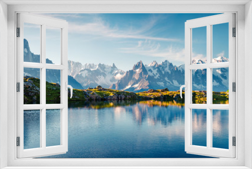Fototapeta Naklejka Na Ścianę Okno 3D - Colorful summer panorama of the Lac Blanc lake with Mont Blanc (Monte Bianco) on background