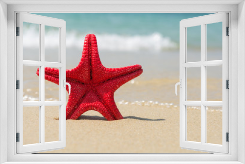 Fototapeta Naklejka Na Ścianę Okno 3D - Red starfish on the beach