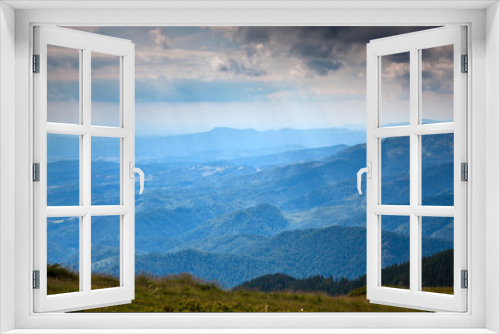 Fototapeta Naklejka Na Ścianę Okno 3D - mountain view with green firs, Tibles,  Romania