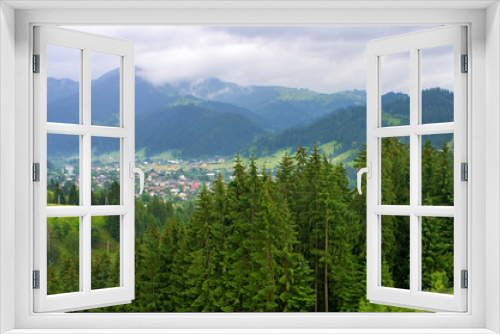 Fototapeta Naklejka Na Ścianę Okno 3D - view from the top to the village of Verkhovyna, Carpathian Mountains Ukraine