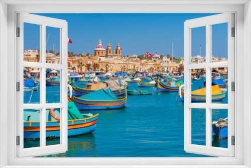 Fototapeta Naklejka Na Ścianę Okno 3D - Colourful Boats in Harbour of Marsaxlokk Malta at springtime