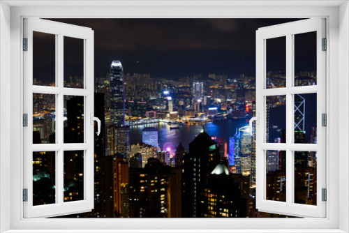 Fototapeta Naklejka Na Ścianę Okno 3D - Hong Kong cityscape view from the Victoria peak at night