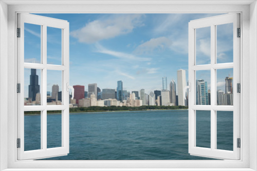 Fototapeta Naklejka Na Ścianę Okno 3D - Aerial Chicago bay buildings bridge 
