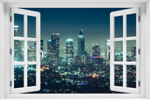 Fototapeta Naklejka Na Ścianę Okno 3D - scenic view of Los Angeles skyscrapers at night,California,usa.