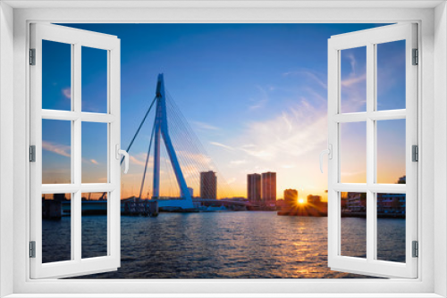 Fototapeta Naklejka Na Ścianę Okno 3D - Erasmus Bridge on sunset, Rotterdam, Netherlands