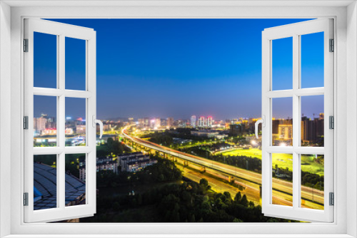Fototapeta Naklejka Na Ścianę Okno 3D - busy traffic road with city skyline in hangzhou china