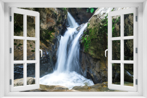 Fototapeta Naklejka Na Ścianę Okno 3D - calm nature stream waterfall around the rocks in forest