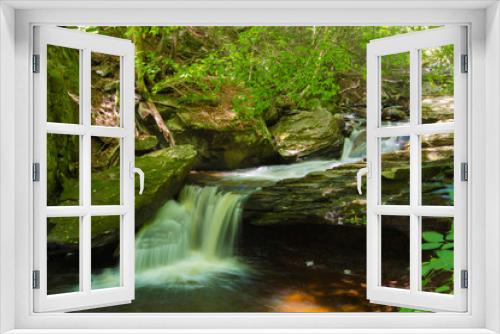 Fototapeta Naklejka Na Ścianę Okno 3D - Waterfall Flowing Through Timberland In Pennsylvania Gorge