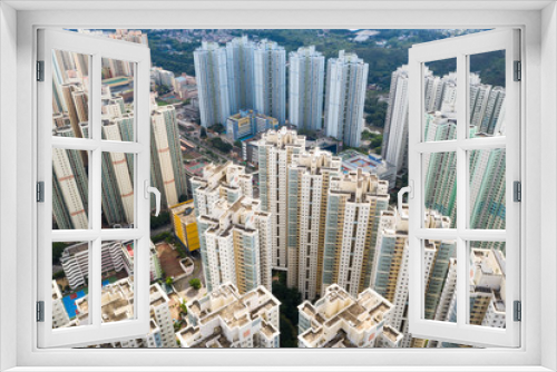 Fototapeta Naklejka Na Ścianę Okno 3D -  Drone fly over Hong Kong residnetial district