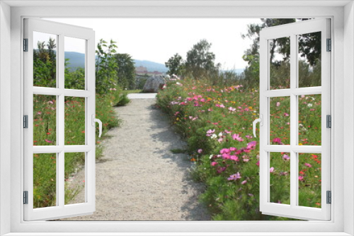 Fototapeta Naklejka Na Ścianę Okno 3D - A pebble path through a floral meadow