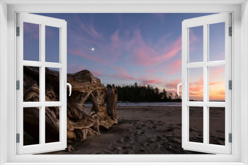 Fototapeta Naklejka Na Ścianę Okno 3D - Beautiful sandy beach on the Pacific Ocean Coast during a vibrant summer sunset. Taken in Raft Cove Provincial Park, Northern Vancouver Island, BC, Canada.