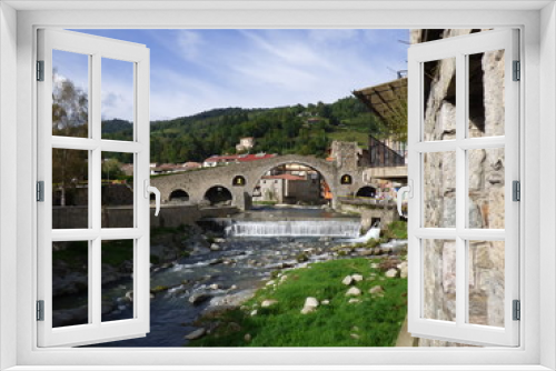 Fototapeta Naklejka Na Ścianę Okno 3D - Puente de Camprodon. Pueblo medieval de Girona, Cataluña, España