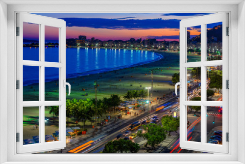 Fototapeta Naklejka Na Ścianę Okno 3D - Sunset view of Copacabana beach and Avenida Atlantica in Rio de Janeiro, Brazil