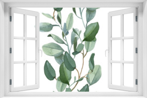 Fototapeta Naklejka Na Ścianę Okno 3D - Vertical seamless wreath of green eucalyptus leaves