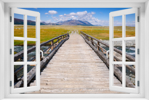 Fototapeta Naklejka Na Ścianę Okno 3D - Wooden bridge in Altai Mountains Mongolia