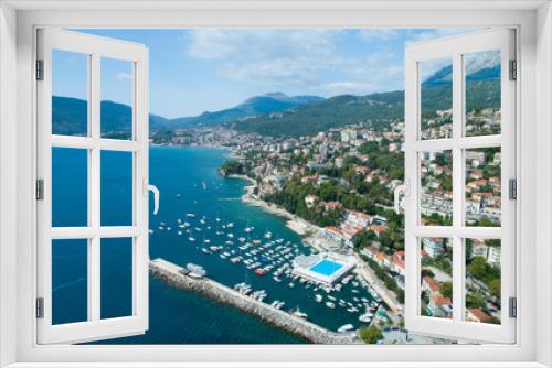 Fototapeta Naklejka Na Ścianę Okno 3D - Aerial view of Herceg Novi town, marina and Venetian Forte Mare, Boka Kotorska bay of Adriatic sea