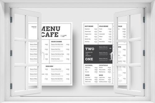 Vector design menu for cafes and restaurants with the division into blocks of thin lines.