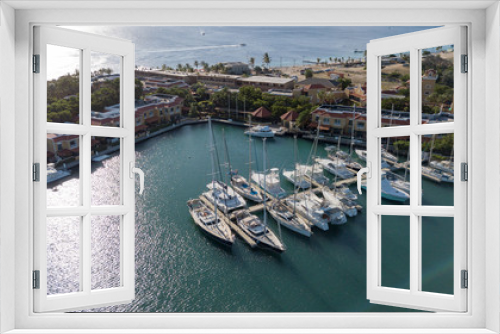 Fototapeta Naklejka Na Ścianę Okno 3D - caribbean boat yacht harbor Bonaire island aerial drone top view