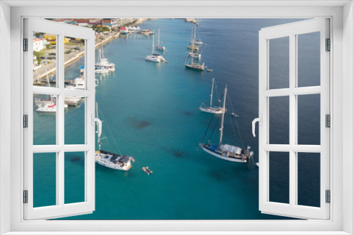 Fototapeta Naklejka Na Ścianę Okno 3D - caribbean boat yacht harbor Bonaire island aerial drone top view